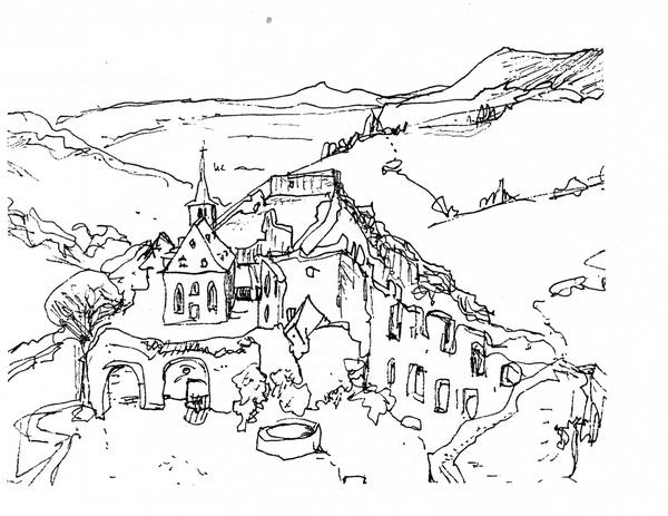 Zeichnung Burg mit Burgkirche