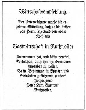 Anzeige Gastwirtschaft in Ruthweiler vom 31.07.1907